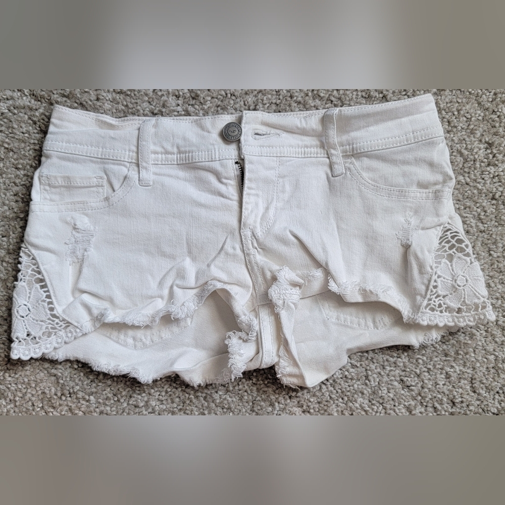 Hollister White Jean Shorts with Frayed Hem